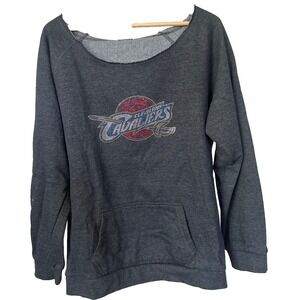 NBA Cleveland Cavaliers Sweatshirt Women XL Charcoal Rhinestone Off Shoulder